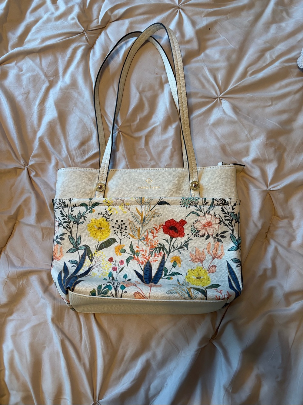 Nanette Lepore Cream Floral Shoulder Bag with Multicolor Blooms